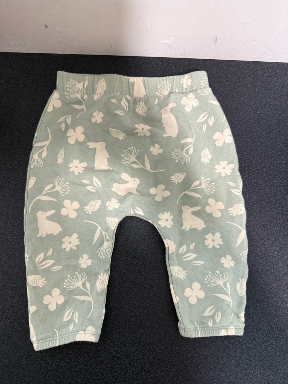 Baby Bunny Print Stretch Pants - Sage Green & Cream
